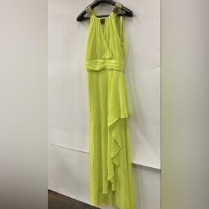 Belle Badgley Mischka Chartreuse Embellished Shoulder Maxi Gown
